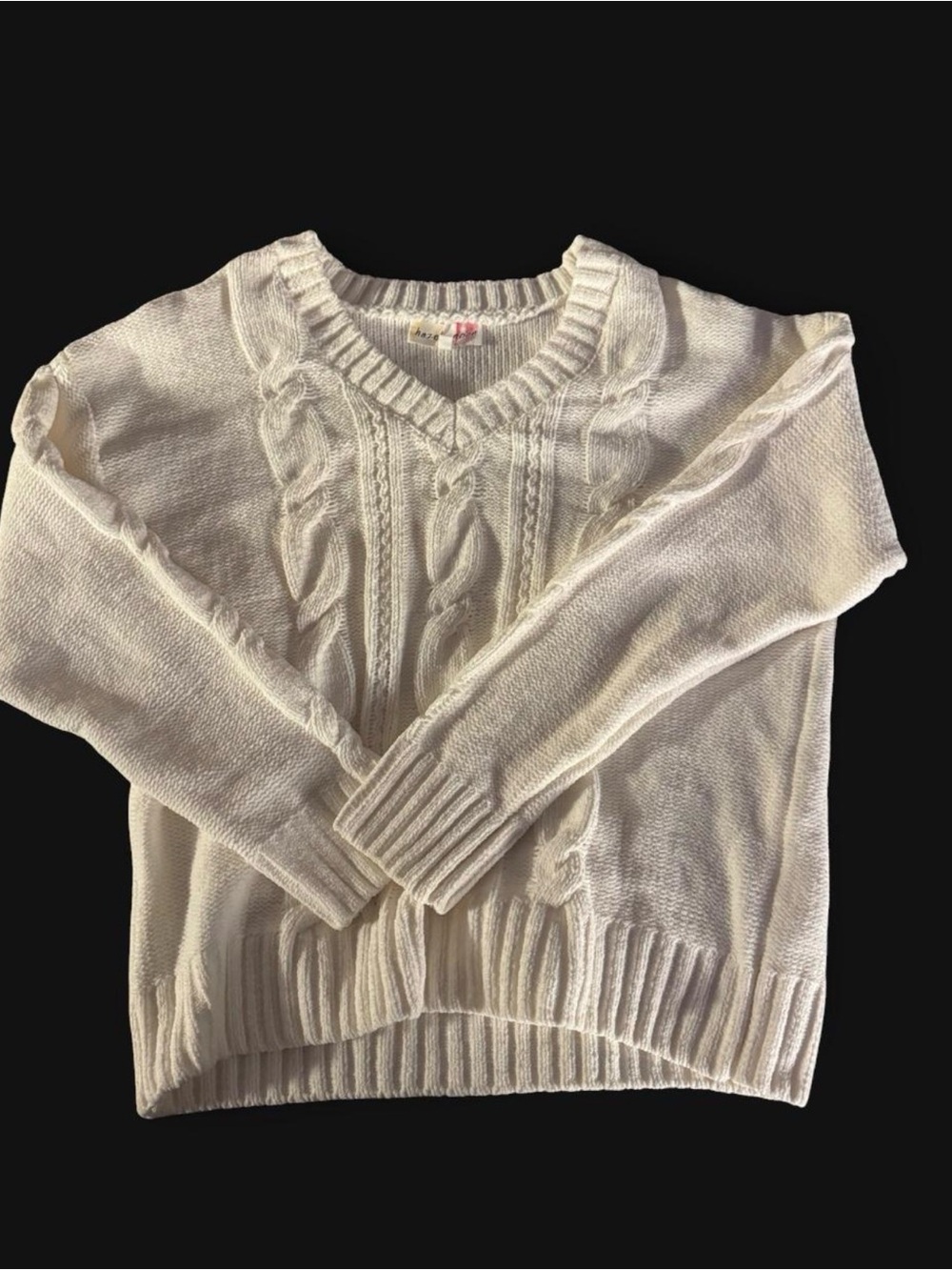 Cream Cable-Knit V-Neck Women's Sweater